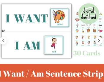 Preview of I Want / I Am Sentence Strip | Communication Strip | Visual Board | ASD | Autism