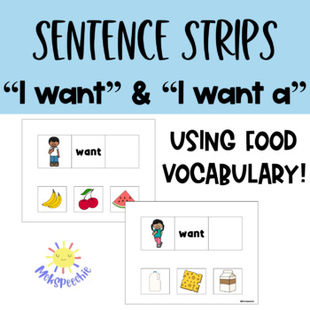 Preview of I Want Sentence Strips | I Want A Sentence Strips | Carrier Phrases | Food Vocab