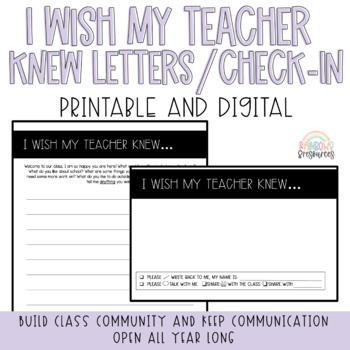 Preview of I Wish My Teacher Knew | SEL Check-In | Year Long Printable and Digital Letters