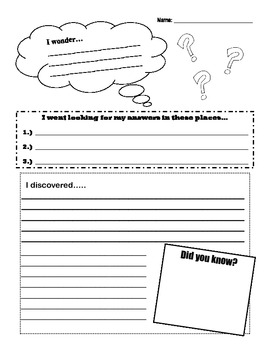 I Wonder Worksheet by Kristin Merrill | Teachers Pay Teachers