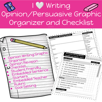 Preview of I ❤️ Writing - Opinion Graphic Organizer & Checklist -Persuasive Speech