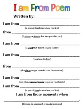 Preview of I am From Poem