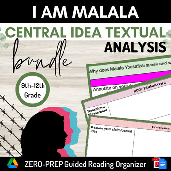 Preview of I am Malala by Malala Yousafzai Central Idea Textual Analysis BUNDLE