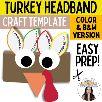 Preview of I'm Thankful For Turkey Feathers Headband Crown Thanksgiving Craft With Writing