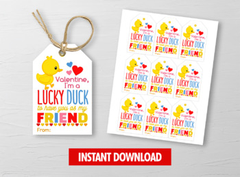 Preview of I am a LUCKY DUCK Valentine Card, Rubber Duck Gift Tags, School Exchange Ideas