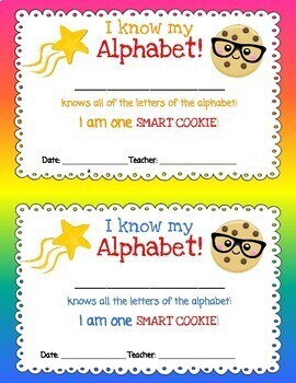 I am one Smart Cookie! I Know My Alphabet Certificate - Letters Sounds