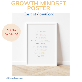 Preview of I am poster, Growth mindset poster, feelings poster, feelings chart