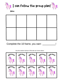 Preview of Behavior Management - Ten Frame Chart - Unicorns