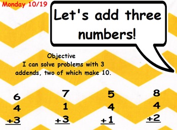 Preview of I can solve problems with 3 addends, two of which make 10