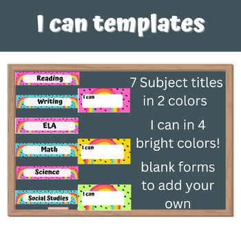 Preview of I can statement templates- bright colors!