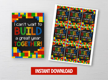 Preview of I can't wait to BUILD a Great Year Together Gift Tags, Building Bricks, Lego