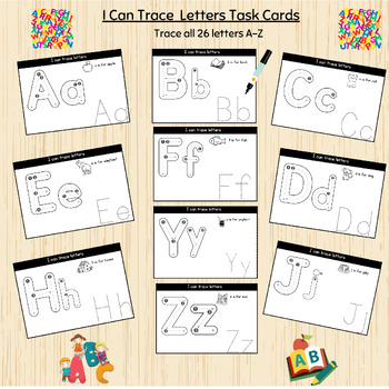 Preview of I can trace letters, alphabet task cards, letter formation, handwriting, phonics