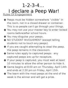 Preview of I declare a Peep War! game (Editable and Fillable resource)