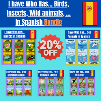 Preview of I have Who Has... Birds, Insects, Wild animals,... in Spanish Bundle