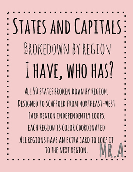 Preview of I have, Who has: 50 States and Capitals by Region