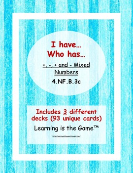 Preview of I have... Who has... Add Subtract Mixed Numbers Bundle- 4.NF.B.3c