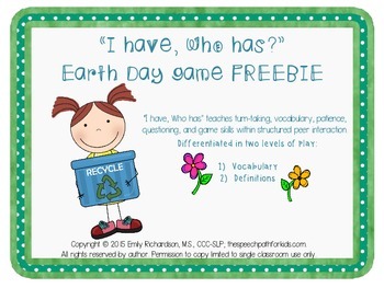 Preview of "I have, Who has?" Earth Day game FREEBIE