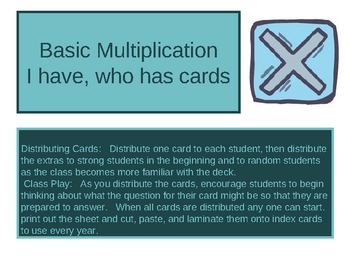Preview of I have, Who has, Multiplication Flashcards