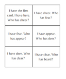 I have, Who has? Review for eer, ear, and ere words