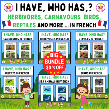 Preview of I have, Who has? The Animal Kingdom In French. Game For Pre-k & Kindergarten.