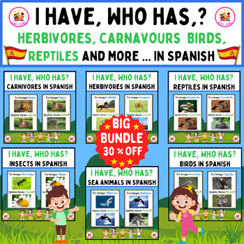 Preview of I have, Who has? The Animal Kingdom In Spanish. Game For Pre-k & Kindergarten.