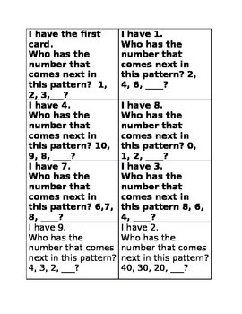 Preview of I have Who has patterns Game A