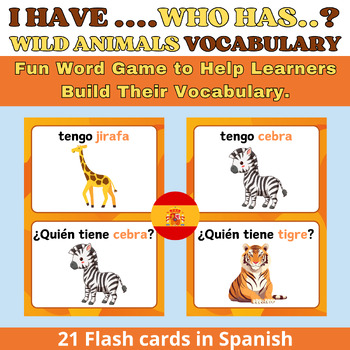 Preview of I have, who has ? Wild Animals Flashcards Game Vocabulary in Spanish