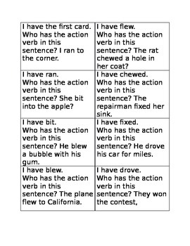 Preview of I have who has action verbs