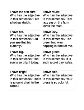 Preview of I have who has adjectives game A