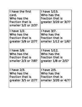Preview of I have who has comparing fraction game one