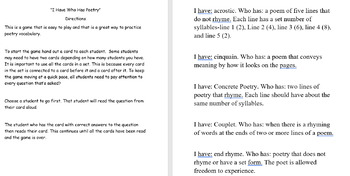 Preview of I have who has poetry vocabulary
