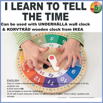 Preview of ENGLISH - I learn to tell the time - Montessori clock & Task cards