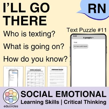 Preview of I'll go there RN | Critical Thinking Text Puzzle 11 Sub Plans | Social Emotional