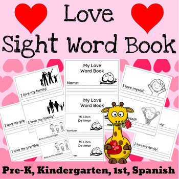 Preview of I love Sight Word Books. Kindergarten, Preschool 1st Spanish Valentine's Day