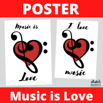 Preview of I love music or Music is love poster - very large + high quality print at home.