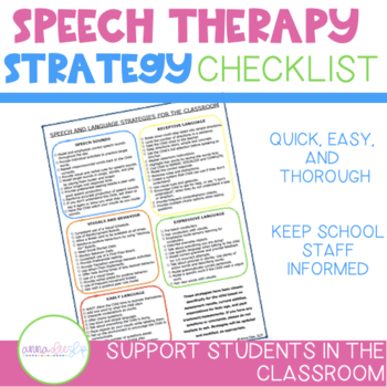 Preview of Preschool Speech Therapy Strategy Checklist for the Classroom
