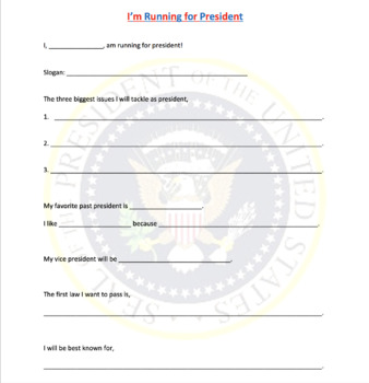 Preview of I'm Running for President Worksheet