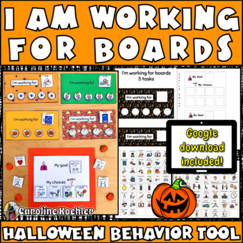 Preview of I Am Working For Boards HALLOWEEN Behavior Token Reward Boards Autism Charts