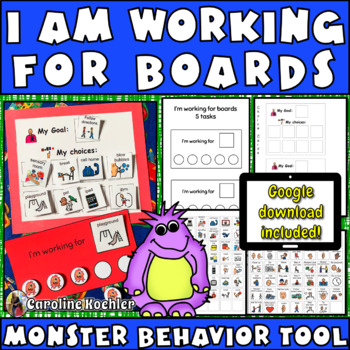 Preview of I Am Working For Boards MONSTER Behavior Token Reward Chart Autism SPED Tracker