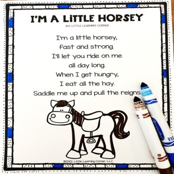 Preview of I'm a Little Horsey - Horse  Animals Poem for Kids