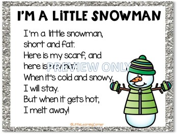 Build a Poem ~ I'm a Little Snowman ~ Pocket Chart poetry center