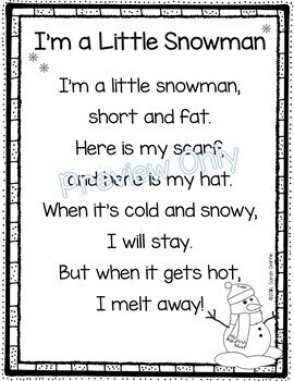 Preview of I'm a Little Snowman - Winter Poem for Kids