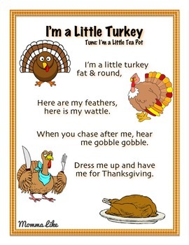 I'm a Little Turkey Song by MommaLike | Teachers Pay Teachers