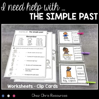 simple past regular verbs worksheets and clothespin clip cards by chez chris