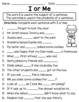 Preview of I or Me Pronoun Worksheets Distance Learning