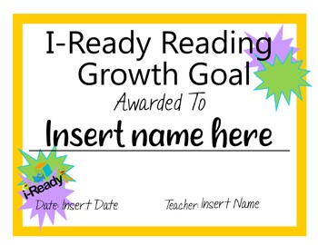 Preview of I ready Reading growth goal certificate