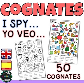 Preview of I spy 50 Cognates Yo espío veo Cognados English Spanish inglés español find