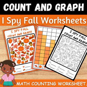 Preview of I spy fall: count, write how many and graph math worksheets for kindergarten