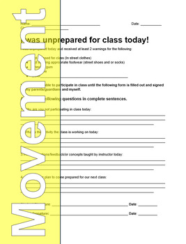 Preview of I was Unprepared for class today! - Student Form
