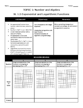 Preview of IB Applications Topic 1: SL 1.5 Exponential and Logistic Functions Guided Notes